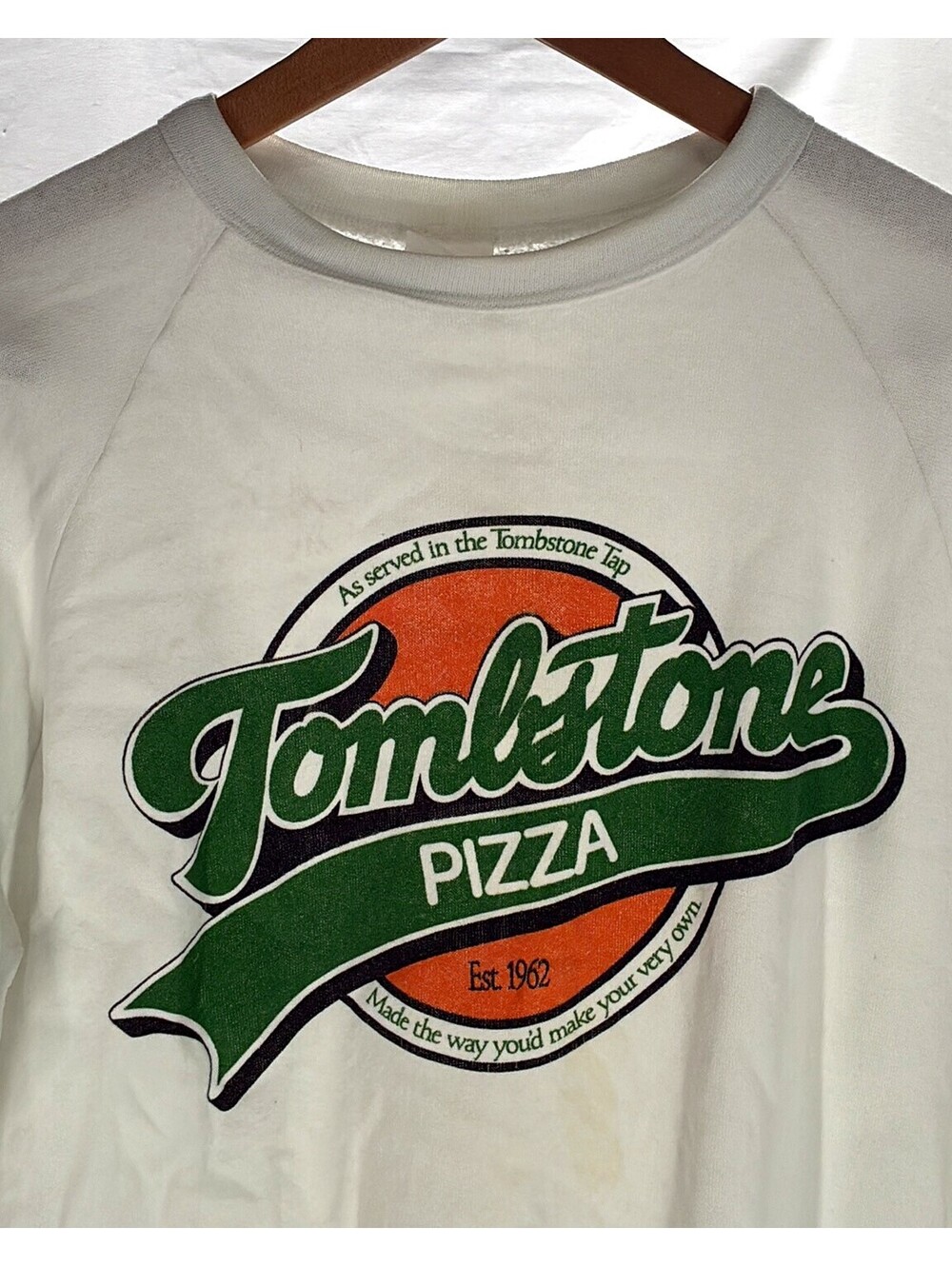 80s Tombstone Pizza Promo Sweatshirt Raglan Sleeve Crewneck
